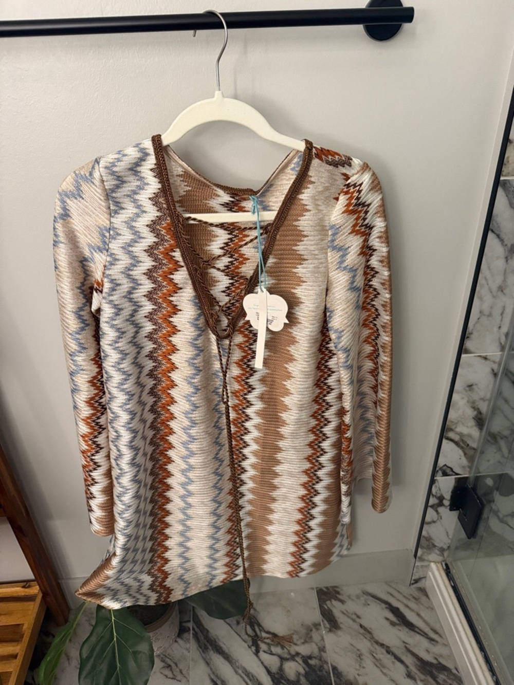 Women’s Zigzag Knit Swim Coverup - Brown Multi